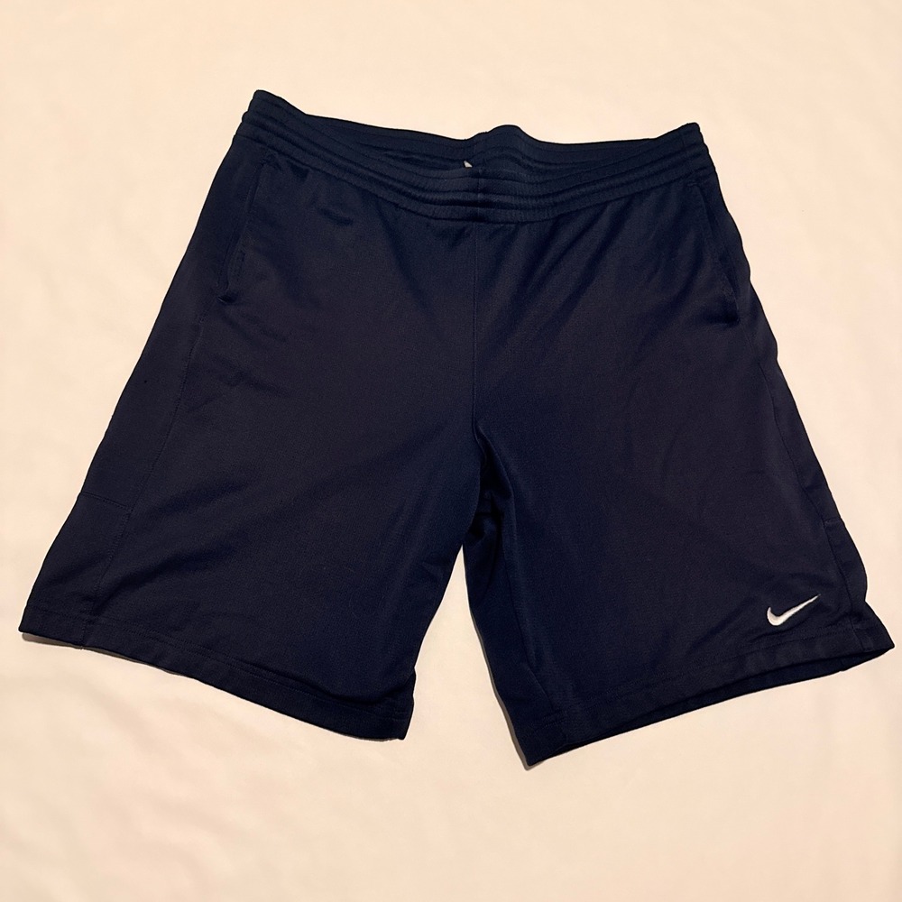 Nike Athletic Shorts Mens Size Medium Navy Blue Embroidered Swoosh Fit Dry